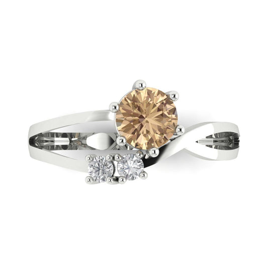 0.87 cttw Yellow Moissanite Three-Stone Engagement Ring - Solid White Gold (VVS1, Round Cut,6.0mm)