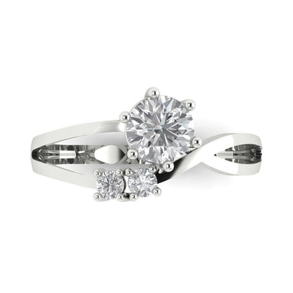 0.87 cttw Moissanite Three-Stone Engagement Ring - Solid White Gold (VVS1, Round Cut,6.0mm)