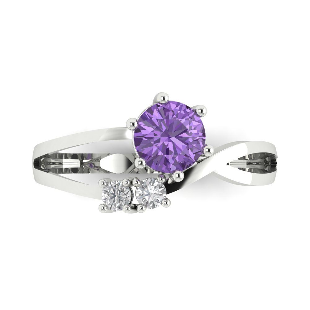 0.87 cttw Simulated Alexandrite Three-Stone Engagement Ring - Solid White Gold (VVS1, Round Cut,6.0mm)