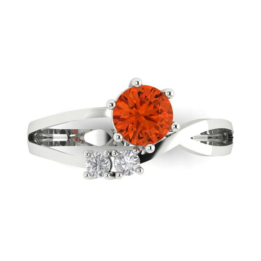 0.87 cttw Zirconia Simulated Red Diamond Three-Stone Engagement Ring - Solid White Gold (VVS1, Round Cut,6.0mm)