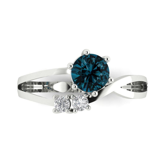 0.87 cttw Natural London Blue Topaz Three-Stone Engagement Ring - Solid White Gold (VVS1, Round Cut,6.0mm)