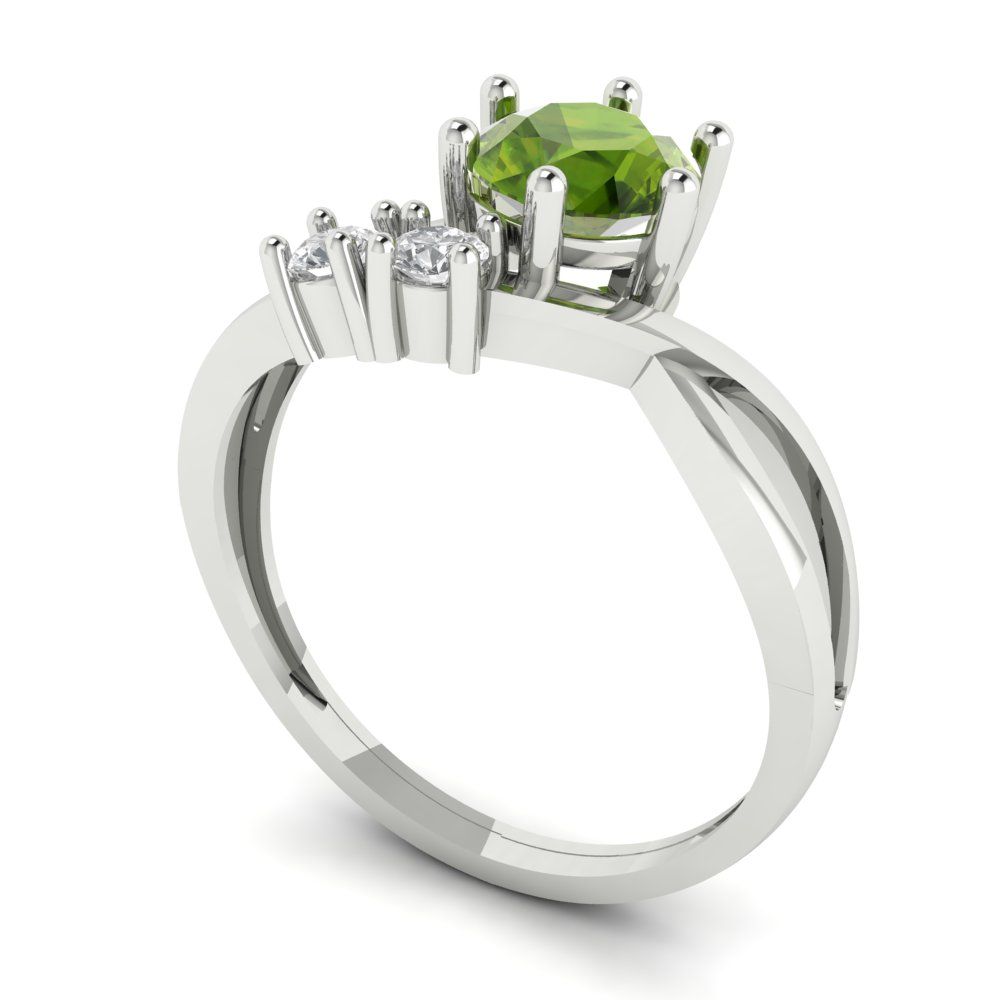 0.87 cttw Natural Peridot Three-Stone Engagement Ring - Solid White Gold (VVS1, Round Cut,6.0mm)