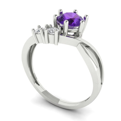 0.87 cttw Natural Amethyst Three-Stone Engagement Ring - Solid White Gold (VVS1, Round Cut,6.0mm)