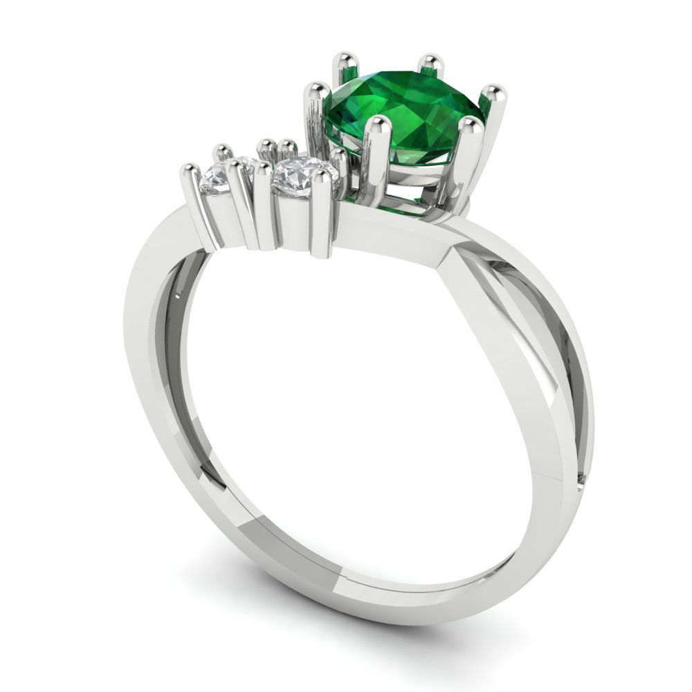 0.87 cttw Simulated Emerald Three-Stone Engagement Ring - Solid White Gold (VVS1, Round Cut,6.0mm)