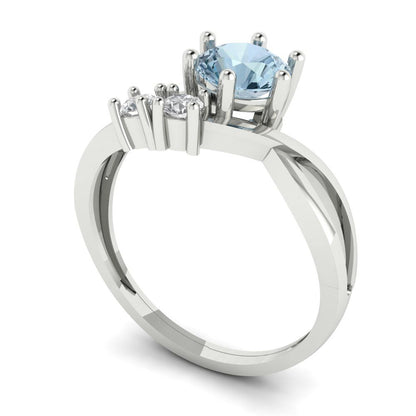 0.87 cttw Natural Swiss Blue Topaz Three-Stone Engagement Ring - Solid White Gold (VVS1, Round Cut,6.0mm)