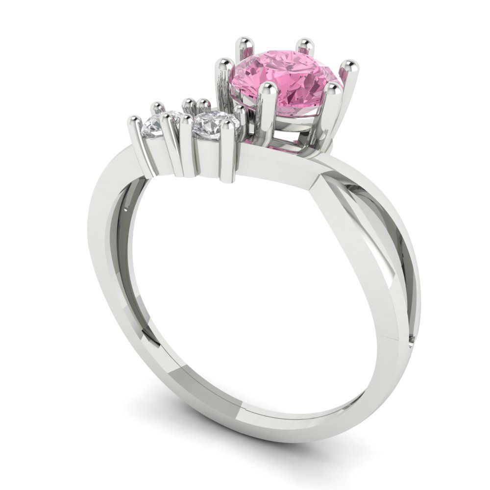 0.87 cttw Zirconia Simulated Pink Diamond Three-Stone Engagement Ring - Solid White Gold (VVS1, Round Cut,6.0mm)
