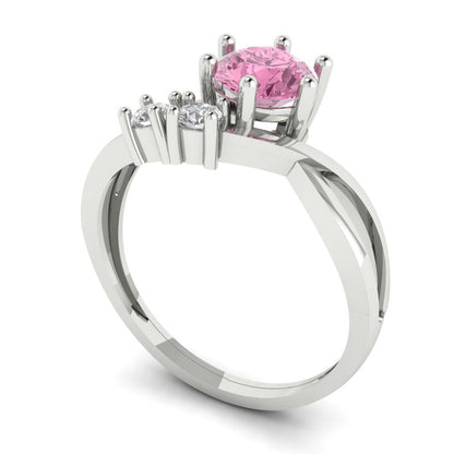 0.87 cttw Zirconia Simulated Pink Diamond Three-Stone Engagement Ring - Solid White Gold (VVS1, Round Cut,6.0mm)