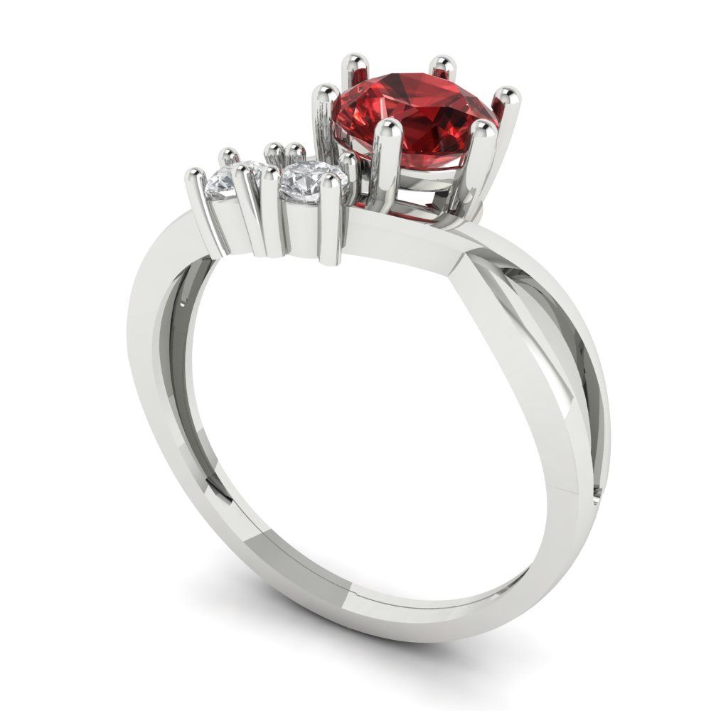 0.87 cttw Natural Garnet Three-Stone Engagement Ring - Solid White Gold (VVS1, Round Cut,6.0mm)