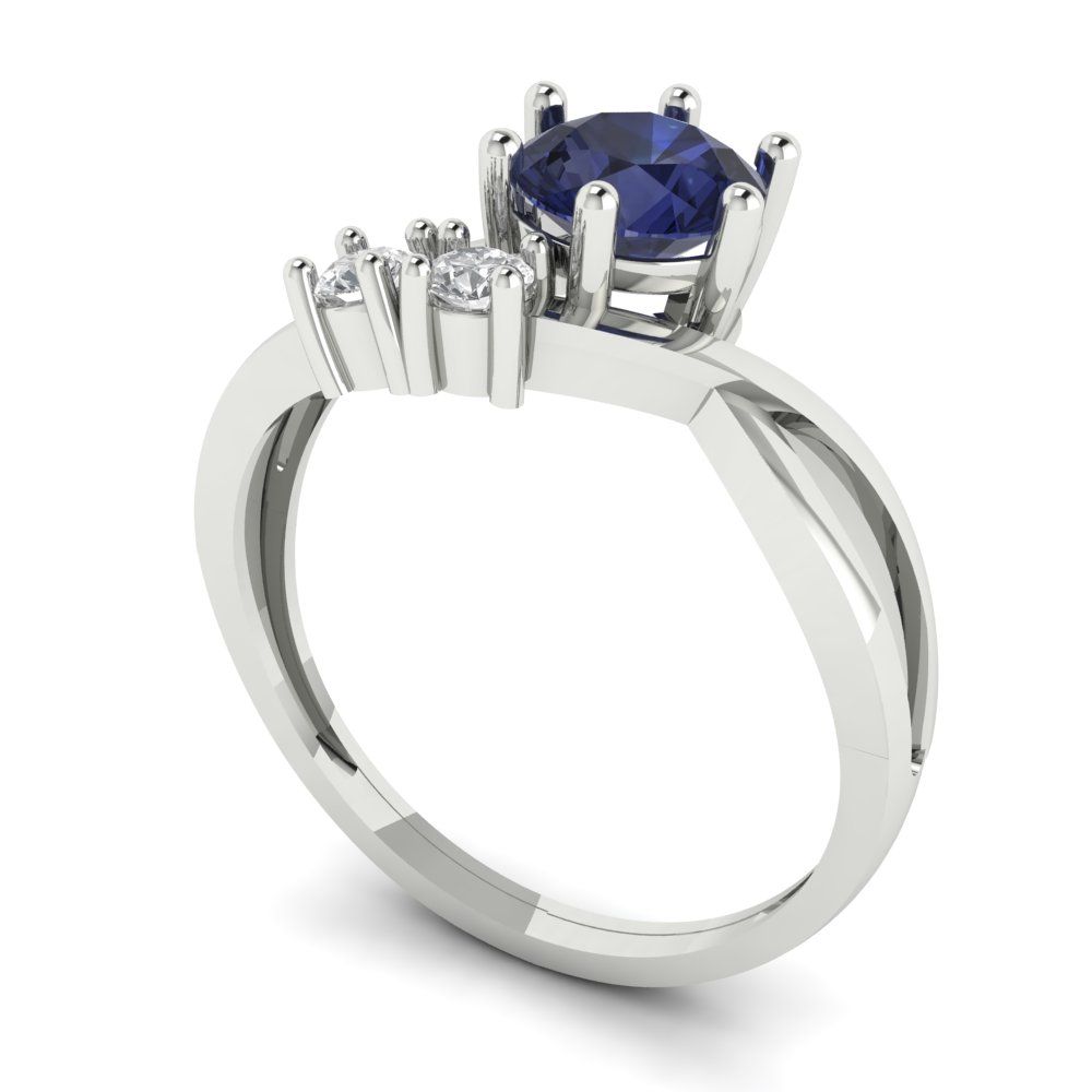 0.87 cttw Simulated Blue Sapphire Three-Stone Engagement Ring - Solid White Gold (VVS1, Round Cut,6.0mm)