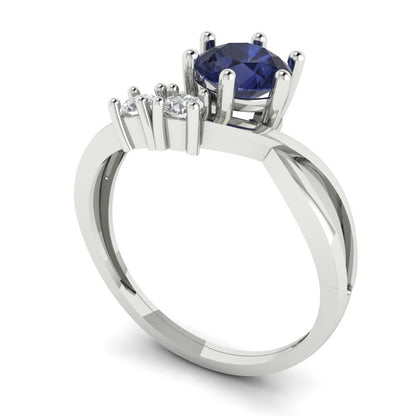 0.87 cttw Simulated Blue Sapphire Three-Stone Engagement Ring - Solid White Gold (VVS1, Round Cut,6.0mm)
