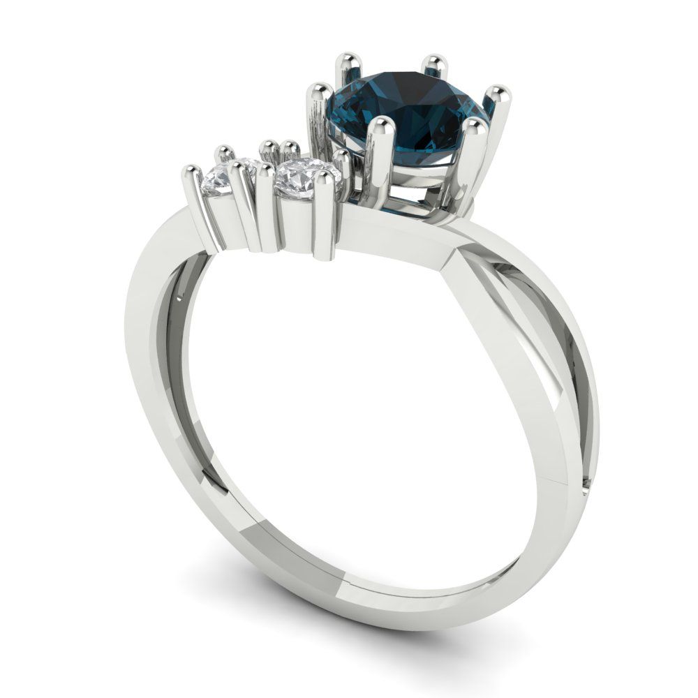 0.87 cttw Natural London Blue Topaz Three-Stone Engagement Ring - Solid White Gold (VVS1, Round Cut,6.0mm)