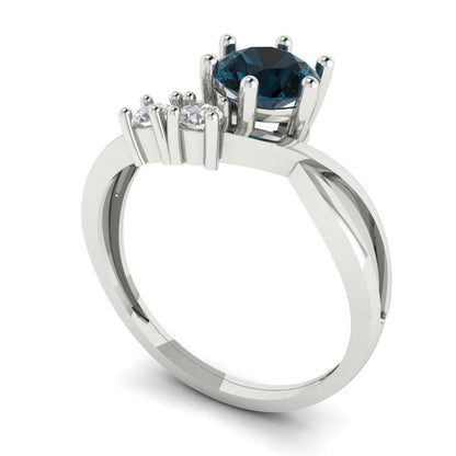0.87 cttw Natural London Blue Topaz Three-Stone Engagement Ring - Solid White Gold (VVS1, Round Cut,6.0mm)