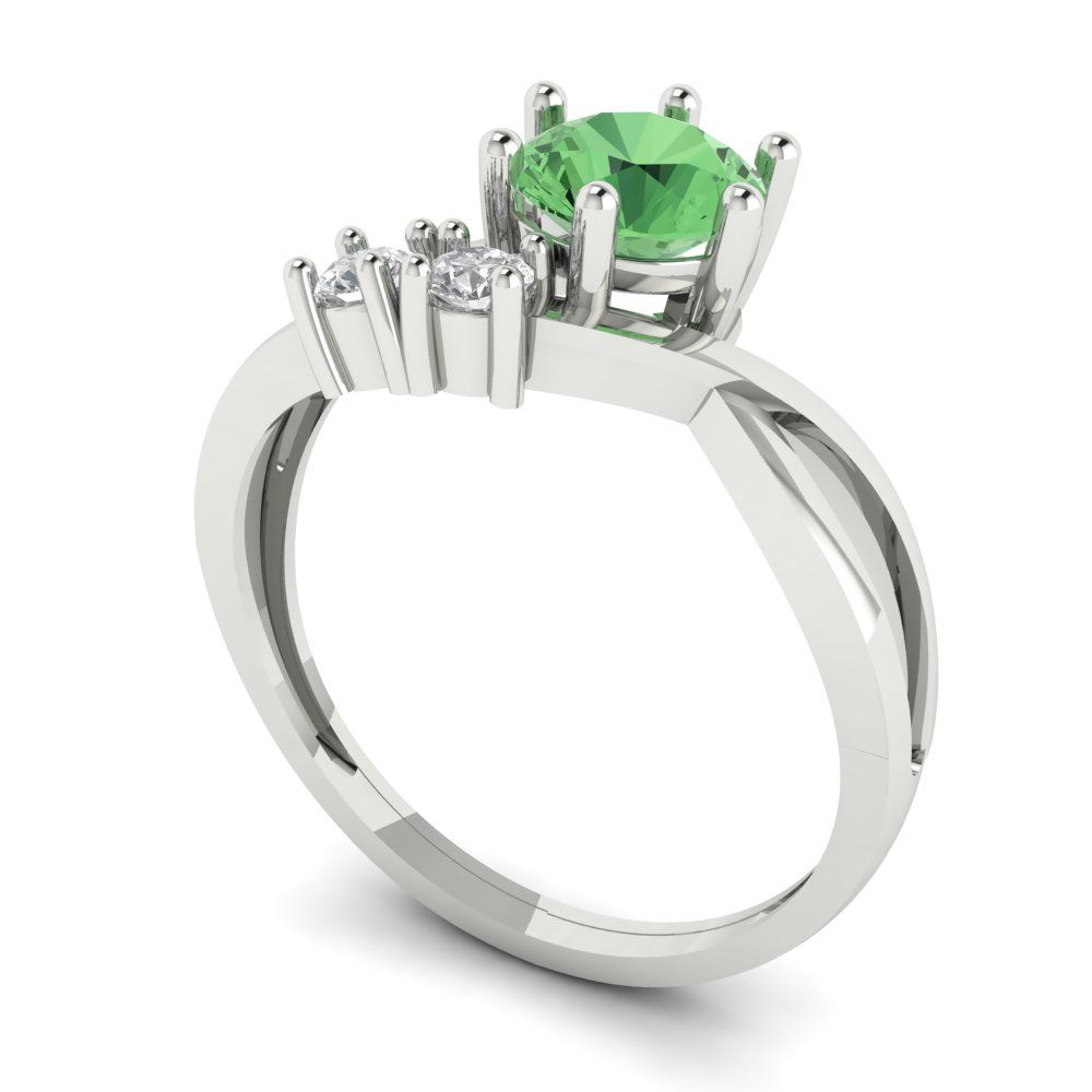 0.87 cttw Zirconia Simulated Green Diamond Three-Stone Engagement Ring - Solid White Gold (VVS1, Round Cut,6.0mm)
