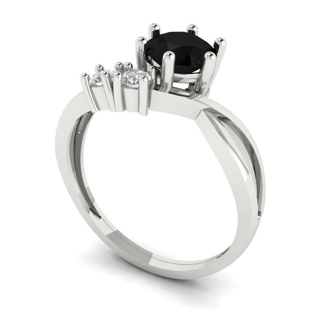 0.87 cttw Natural Onyx Three-Stone Engagement Ring - Solid White Gold (VVS1, Round Cut,6.0mm)