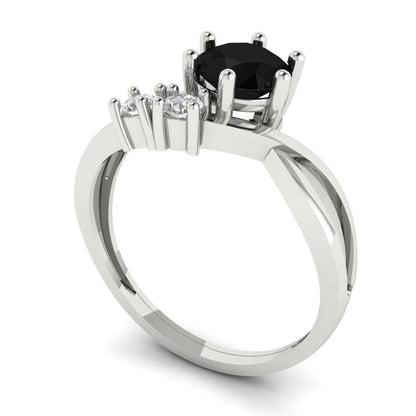 0.87 cttw Natural Onyx Three-Stone Engagement Ring - Solid White Gold (VVS1, Round Cut,6.0mm)