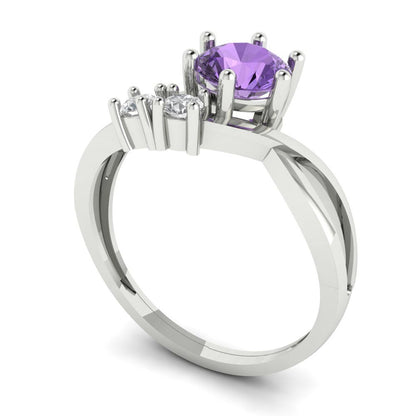 0.87 cttw Simulated Alexandrite Three-Stone Engagement Ring - Solid White Gold (VVS1, Round Cut,6.0mm)