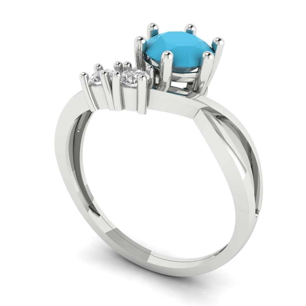 0.87 cttw Simulated Turquoise Three-Stone Engagement Ring - Solid White Gold (VVS1, Round Cut,6.0mm)