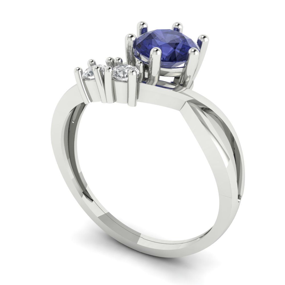 0.87 cttw Simulated Tanzanite Three-Stone Engagement Ring - Solid White Gold (VVS1, Round Cut,6.0mm)