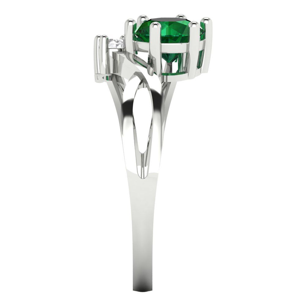 0.87 cttw Simulated Emerald Three-Stone Engagement Ring - Solid White Gold (VVS1, Round Cut,6.0mm)