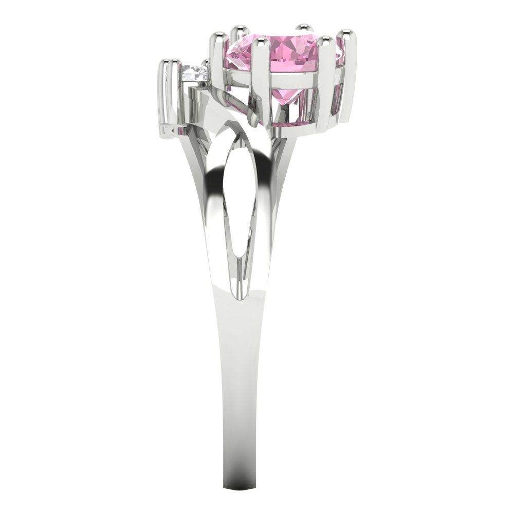 0.87 cttw Zirconia Simulated Pink Diamond Three-Stone Engagement Ring - Solid White Gold (VVS1, Round Cut,6.0mm)