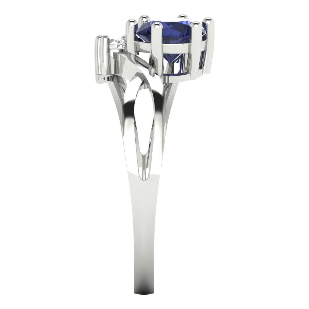 0.87 cttw Simulated Blue Sapphire Three-Stone Engagement Ring - Solid White Gold (VVS1, Round Cut,6.0mm)