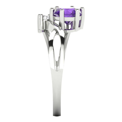 0.87 cttw Natural Amethyst Three-Stone Engagement Ring - Solid White Gold (VVS1, Round Cut,6.0mm)