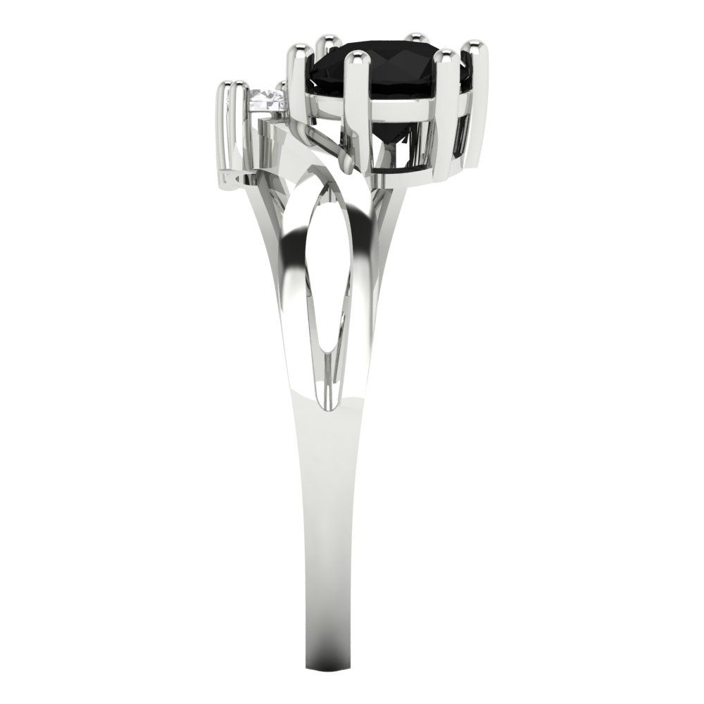 0.87 cttw Natural Onyx Three-Stone Engagement Ring - Solid White Gold (VVS1, Round Cut,6.0mm)