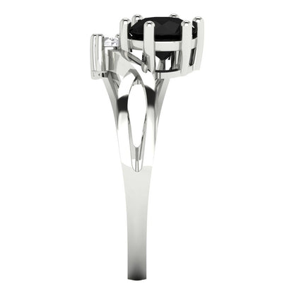 0.87 cttw Natural Onyx Three-Stone Engagement Ring - Solid White Gold (VVS1, Round Cut,6.0mm)