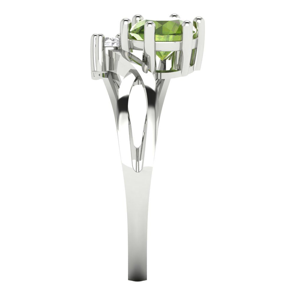 0.87 cttw Natural Peridot Three-Stone Engagement Ring - Solid White Gold (VVS1, Round Cut,6.0mm)