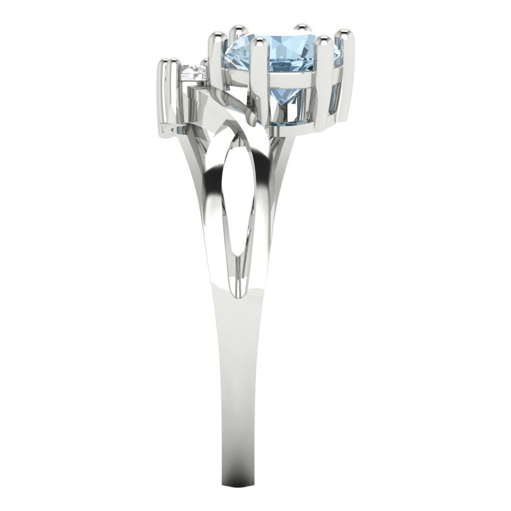 0.87 cttw Natural Swiss Blue Topaz Three-Stone Engagement Ring - Solid White Gold (VVS1, Round Cut,6.0mm)