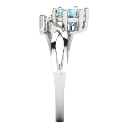 0.87 cttw Natural Swiss Blue Topaz Three-Stone Engagement Ring - Solid White Gold (VVS1, Round Cut,6.0mm)