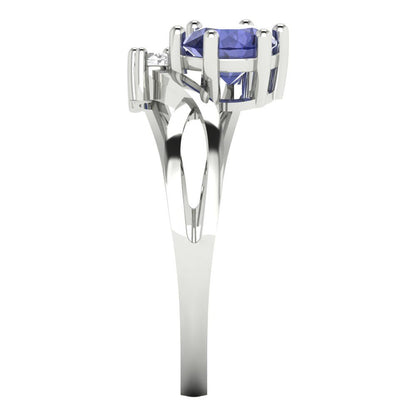 0.87 cttw Simulated Tanzanite Three-Stone Engagement Ring - Solid White Gold (VVS1, Round Cut,6.0mm)