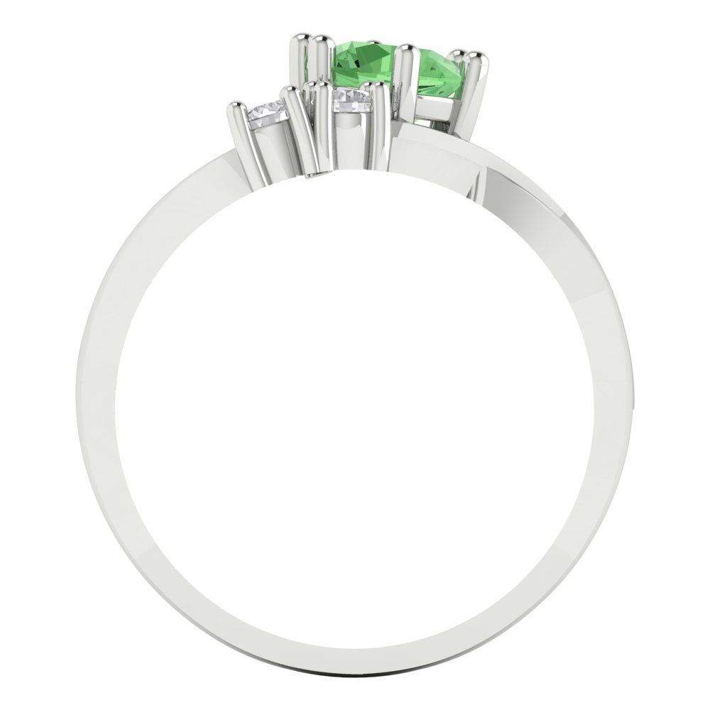 0.87 cttw Zirconia Simulated Green Diamond Three-Stone Engagement Ring - Solid White Gold (VVS1, Round Cut,6.0mm)