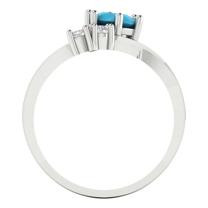 0.87 cttw Simulated Turquoise Three-Stone Engagement Ring - Solid White Gold (VVS1, Round Cut,6.0mm)