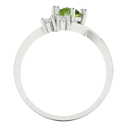 0.87 cttw Natural Peridot Three-Stone Engagement Ring - Solid White Gold (VVS1, Round Cut,6.0mm)