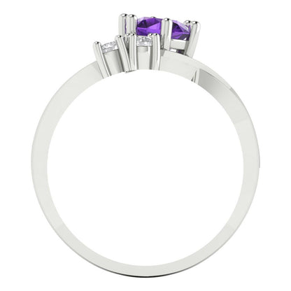0.87 cttw Natural Amethyst Three-Stone Engagement Ring - Solid White Gold (VVS1, Round Cut,6.0mm)