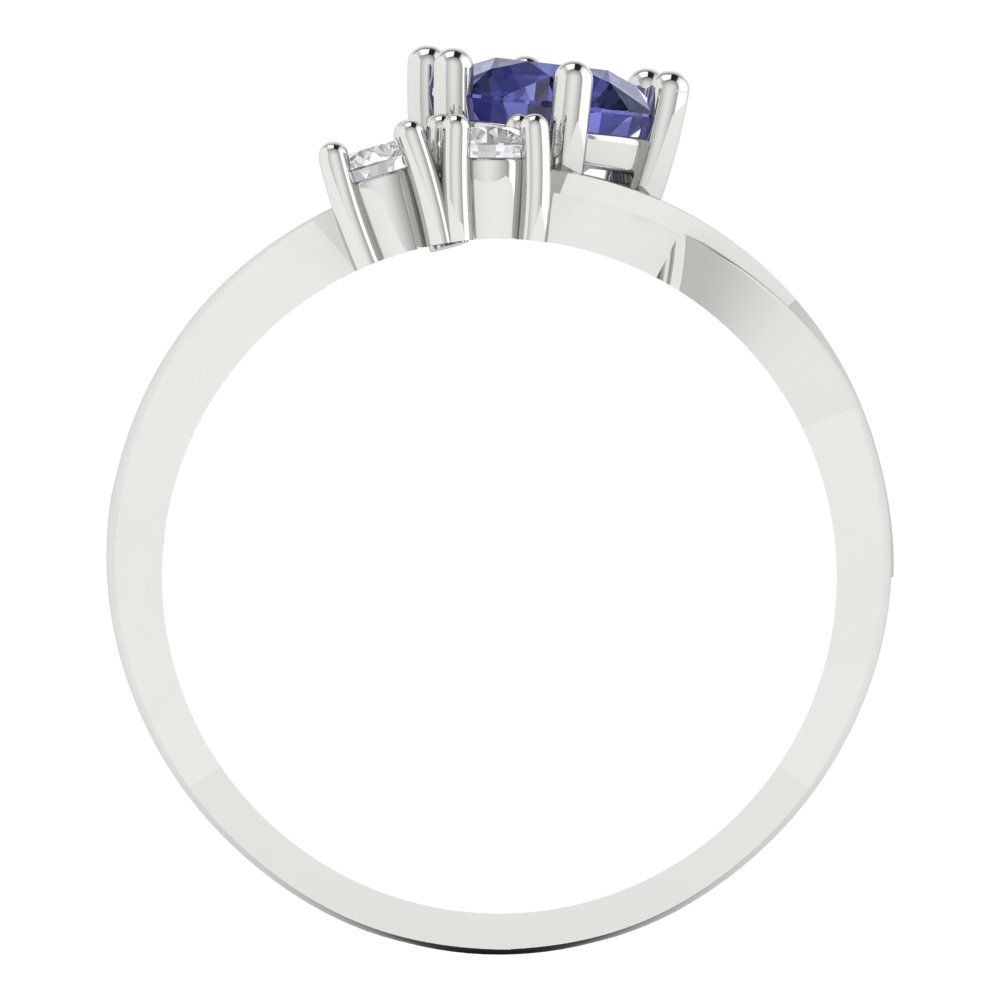 0.87 cttw Simulated Tanzanite Three-Stone Engagement Ring - Solid White Gold (VVS1, Round Cut,6.0mm)