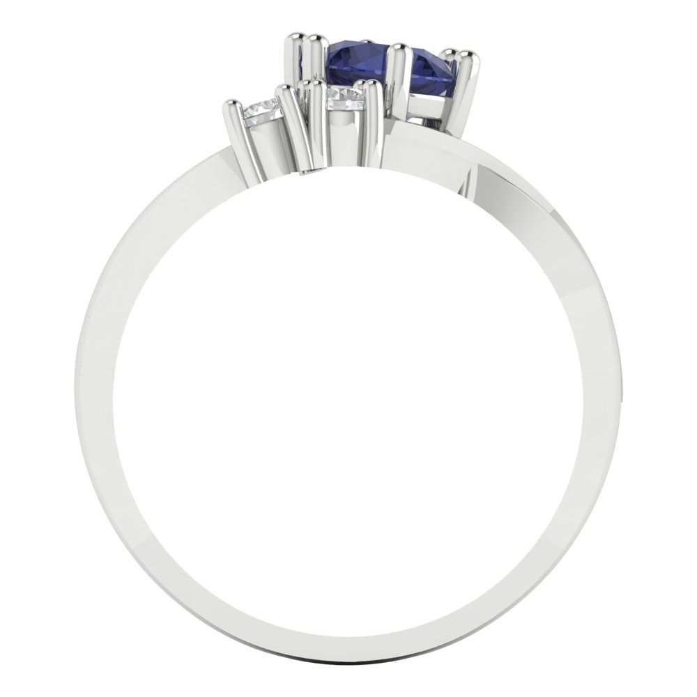 0.87 cttw Simulated Blue Sapphire Three-Stone Engagement Ring - Solid White Gold (VVS1, Round Cut,6.0mm)