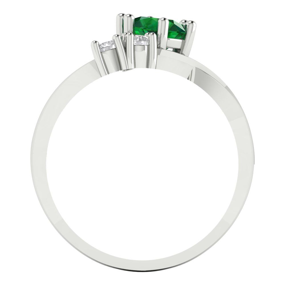0.87 cttw Simulated Emerald Three-Stone Engagement Ring - Solid White Gold (VVS1, Round Cut,6.0mm)