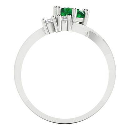 0.87 cttw Simulated Emerald Three-Stone Engagement Ring - Solid White Gold (VVS1, Round Cut,6.0mm)