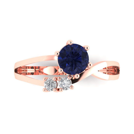 0.87 cttw Simulated Blue Sapphire Three-Stone Engagement Ring - Solid Rose Gold (VVS1, Round Cut,6.0mm)