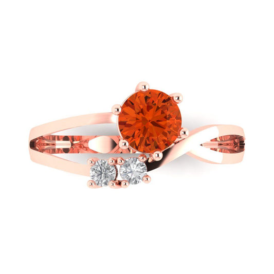 0.87 cttw Zirconia Simulated Red Diamond Three-Stone Engagement Ring - Solid Rose Gold (VVS1, Round Cut,6.0mm)