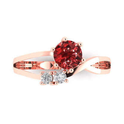 0.87 cttw Natural Garnet Three-Stone Engagement Ring - Solid Rose Gold (VVS1, Round Cut,6.0mm)