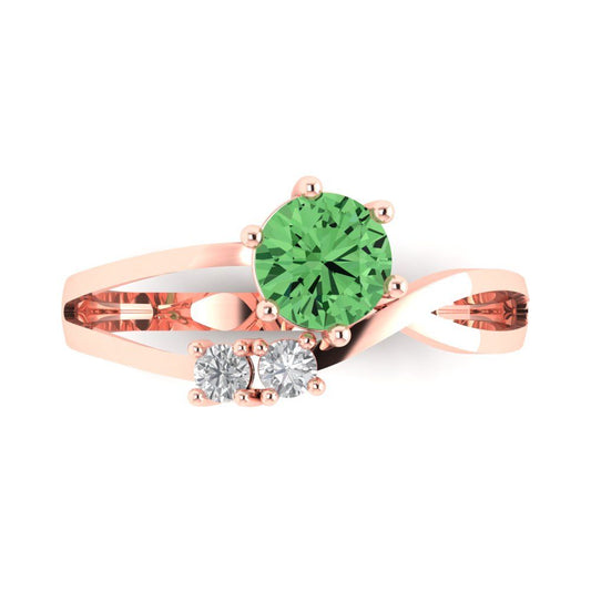 0.87 cttw Zirconia Simulated Green Diamond Three-Stone Engagement Ring - Solid Rose Gold (VVS1, Round Cut,6.0mm)