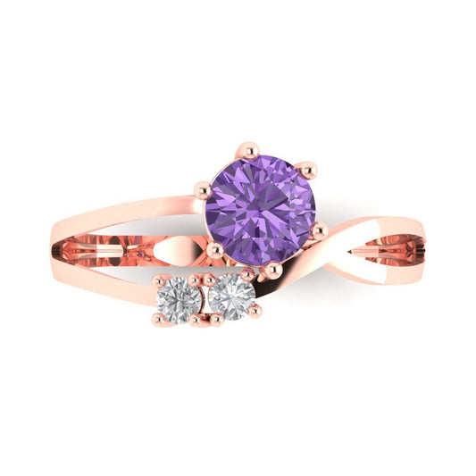 0.87 cttw Simulated Alexandrite Three-Stone Engagement Ring - Solid Rose Gold (VVS1, Round Cut,6.0mm)