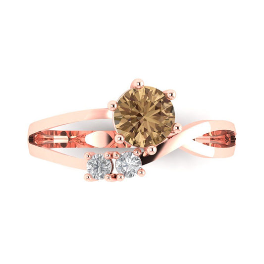 0.87 cttw Zirconia Simulated Champagne Diamond Three-Stone Engagement Ring - Solid Rose Gold (VVS1, Round Cut,6.0mm)