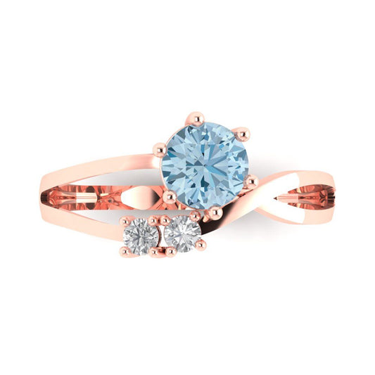 0.87 cttw Natural Sky Blue Topaz Three-Stone Engagement Ring - Solid Rose Gold (VVS1, Round Cut,6.0mm)