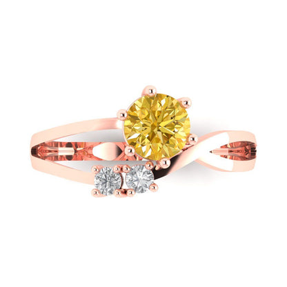0.87 cttw Zirconia Simulated Yellow Diamond Three-Stone Engagement Ring - Solid Gold (VVS1, Round Cut,6.0mm)