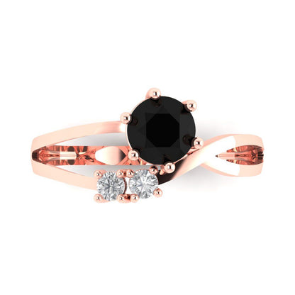 0.87 cttw Natural Onyx Three-Stone Engagement Ring - Solid Rose Gold (VVS1, Round Cut,6.0mm)