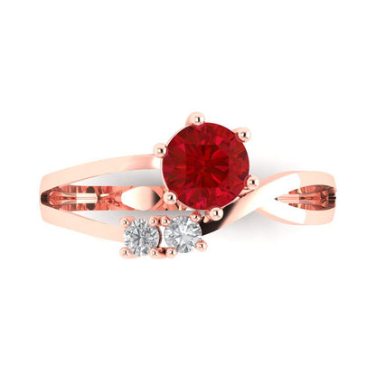 0.87 cttw Simulated Ruby Three-Stone Engagement Ring - Solid Rose Gold (VVS1, Round Cut,6.0mm)